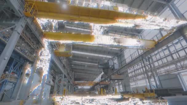 Beam Crane Carries Large Load Crane Beam Factory Shop Interior — Stock Video
