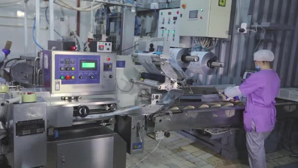 Jégkrém Gyártás Automatikus Fagylaltgyártás Automatizált Fagylalt Gyártósor — Stock videók