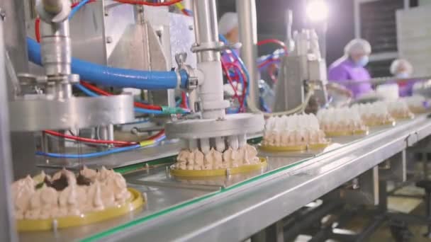 Автоматизоване Виробництво Морозива Автоматизований Конвеєр Створення Морозива Морозиво Добре Вичавлене — стокове відео
