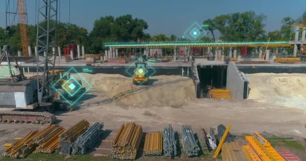 Grafikleri Olan Bir Inşaat Alanında Modern Buldozer Nşaat Endüstrisindeki Modern — Stok video