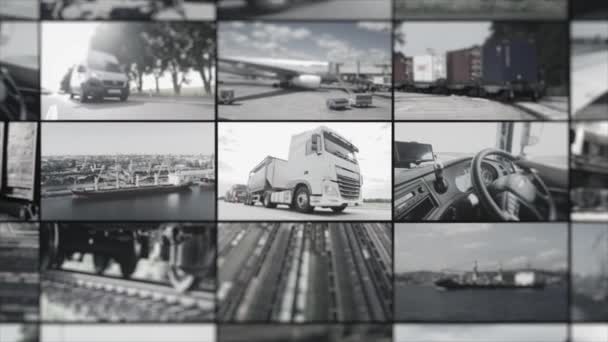 Delivery Goods Various Means Transport Multiscreen Logistics Business Logistics Vehicles — Vídeo de Stock