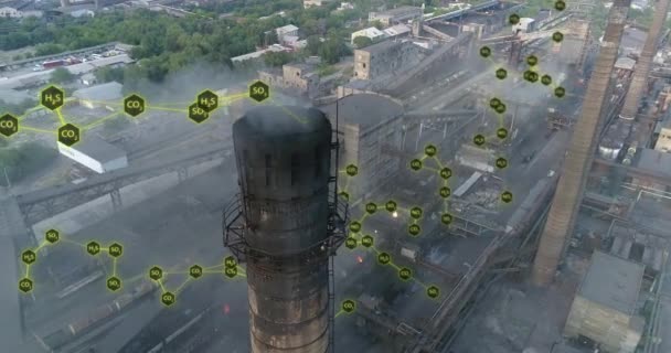 Utsläpp Fasta Ämnen Atmosfären Visualisering Miljöföroreningar Vit Rök Från Fabriksskorstenen — Stockvideo