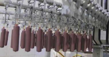 Freezing ice cream at the factory. Automatic production of ice cream. Ice cream production at the factory.