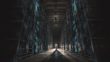 Modern Depo A çalışanı modern bir depoya giriyor. Modern bir deponun görüntüsü.