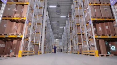 Modern warehouse concept. Large warehouse of a modern factory. Visualization of a modern warehouse. Artificial intelligence in a factory warehouse.