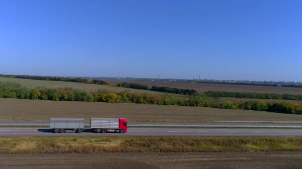 Вантажні Перевезення Вантажівка Їде Шосе Сонячну Погоду Вантажівка Їде Сучасній — стокове відео