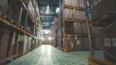 Modern warehouse concept. Large warehouse of a modern factory. Visualization of a modern warehouse. Artificial intelligence in a factory warehouse.