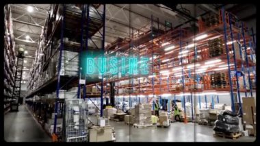 Çoklu ekran kolaj modern depo. İş lojistik bilgileri. Malların nakliyesi depoda. Modern depo kolamasında özel ekipman.