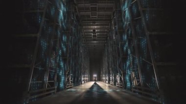 Modern Depo A çalışanı modern bir depoya giriyor. Modern bir deponun görüntüsü.