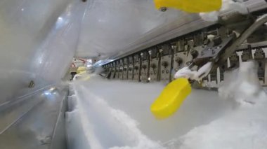 Freezing ice cream at the factory. Automatic production of ice cream. Ice cream production at the factory.