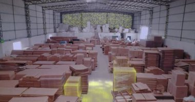 Modern warehouse concept. Large warehouse of a modern factory. Visualization of a modern warehouse. Artificial intelligence in a factory warehouse.