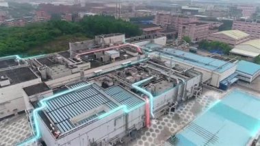Havadan modern fabrika. Modern fabrika kavramı. Teknolojik fabrika hava görüntüsü. Modern bir bitkinin canlandırılması.