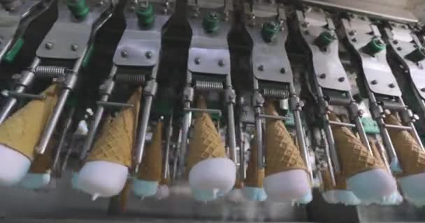 Мороженое Вафельной Чашке Производство Мороженого Вафельной Чашке Автоматическое Производство Мороженого — стоковое видео