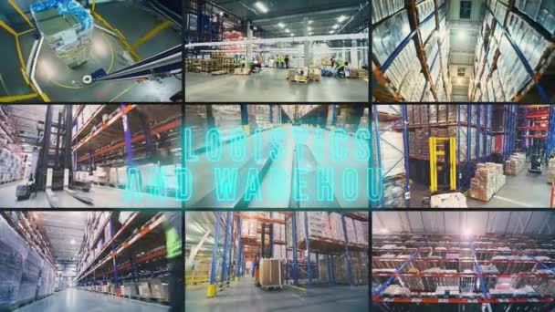 Logistics Warehouse Inscription Logistics Warehouse Infographics Logistics Warehouse Opener — Stock Video