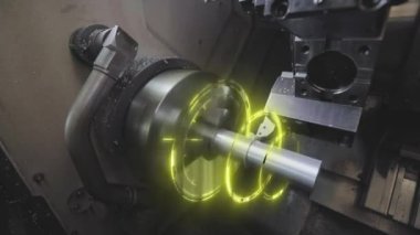 CNC makinesinde metal işleme. CNC makinesinde metal bir parça yaratmak. CNC makinesi bir metal parçası oluşturacak.