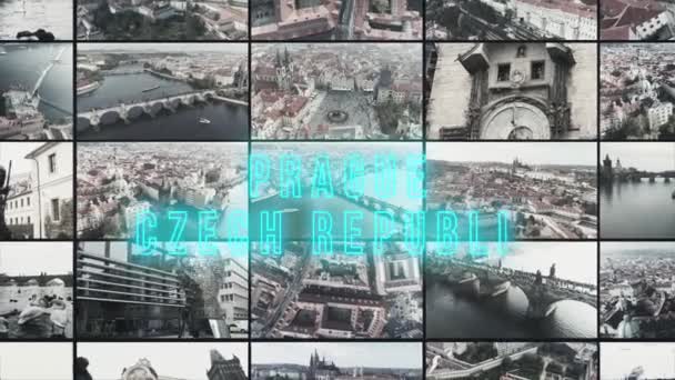 Çek Cumhuriyeti Metni Çek Cumhuriyeti Çoklu Çığlığı Prag Hava Görüntüsü — Stok video