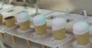 Freezing ice cream at the factory. Automatic production of ice cream. Ice cream production at the factory.