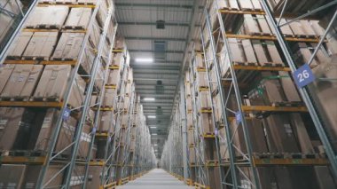Modern warehouse concept. Large warehouse of a modern factory. Visualization of a modern warehouse. Artificial intelligence in a factory warehouse.