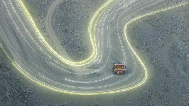 Vizualizace Dočasného Těžebního Průmyslu Moderní Kamion Lomu Projíždí Lomem Těžba — Stock video
