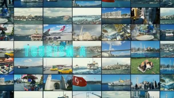 トルコの有名な場所からの背景フレーム上のイスタンブール トルコ語のテキスト イスタンブール七面鳥のインフォグラフィック イスタンブールマルチスクリーン — ストック動画