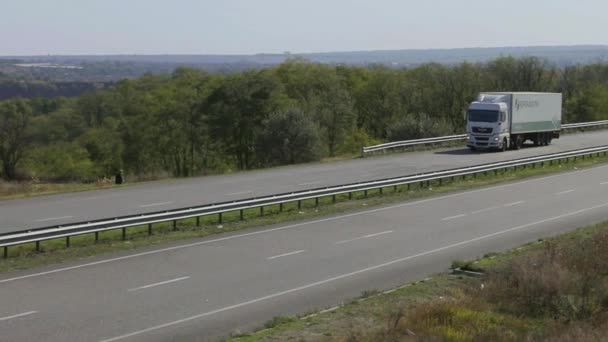 Truck Driving Highway Truck Drives Highway Fields — Stock Video