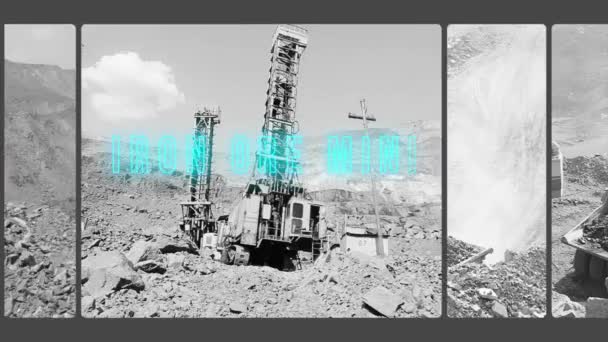 鉄鉱石採掘開始フレーム 鉄鉱石採掘のスクリーンセーバー フレームから鉄鉱石鉱山のコラージュ — ストック動画