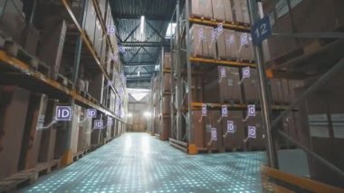 Modern warehouse concept. Large warehouse of a modern factory. Visualization of a modern warehouse. Artificial intelligence in a factory warehouse.