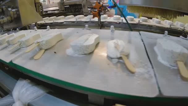 Apparatus Sorting Ice Cream Ice Cream Dosing Machine Conveyor Line — Video Stock