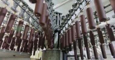 Automated conveyor line. Automated production of ice cream. Modern ice cream factory.