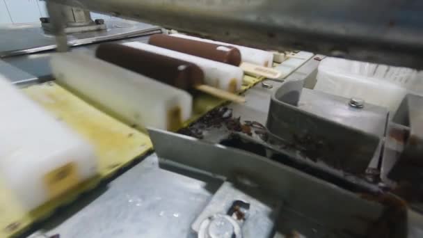 Автоматическая Конвейерная Линия Автоматизированное Производство Мороженого Современная Фабрика Мороженого — стоковое видео