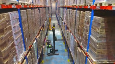 Modern warehouse concept. Large warehouse of a modern factory. Visualization of a modern warehouse. Artificial intelligence in a factory warehouse.