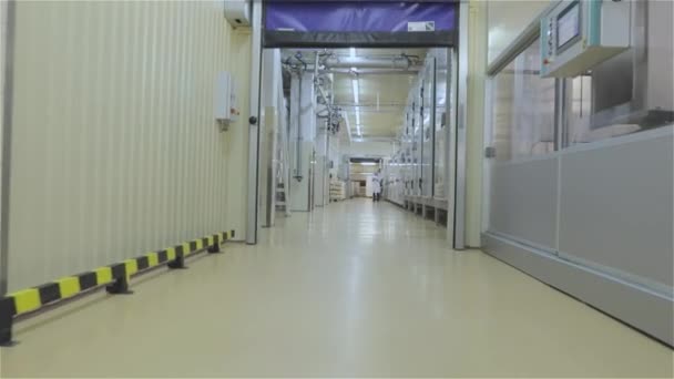 Cerrando Puerta Sala Producción Interior Industrial Fábrica Moderna Interior Fábrica — Vídeos de Stock