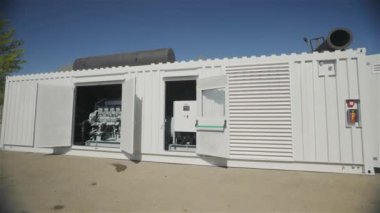 Diesel industrial power generator generator. Exterior of a large industrial generator. Mobile diesel generator.