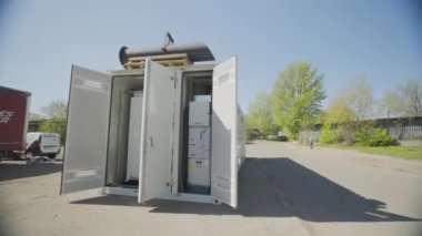 Diesel industrial power generator generator. Exterior of a large industrial generator. Mobile diesel generator.