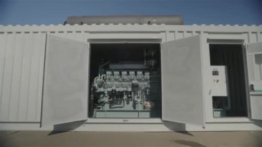 Diesel industrial power generator generator. Exterior of a large industrial generator. Mobile diesel generator.