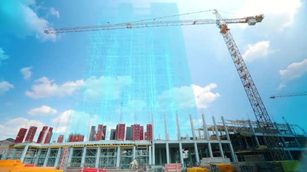 Concept Modern Building Building Use Artificial Intelligence Construction Site Visualization — Vídeo de Stock