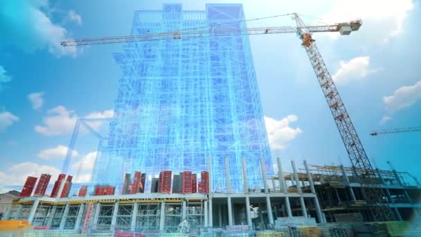 Concept Modern Building Building Use Artificial Intelligence Construction Site Visualization — Wideo stockowe
