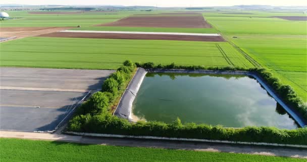 Flight Reservoir Irrigation Agricultural Fields Reservoir Water Agricultural Field Watering — Video Stock