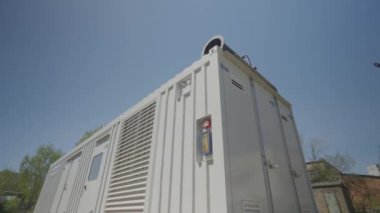 Diesel industrial power generator generator. Exterior of a large industrial generator. Mobile diesel generator.