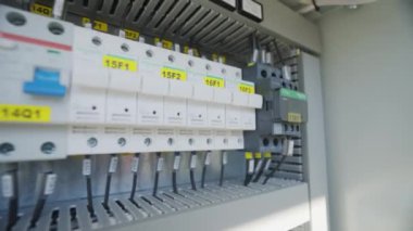 Distribution board of diesel generator. Electrical panel of an industrial generator. Distribution board of the generator inside.