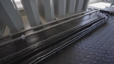 Industrial diesel generator inside. Diesel generator set. Modern industrial diesel generator inside.