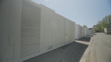Diesel industrial power generator generator. Exterior of a large industrial generator. Mobile diesel generator.