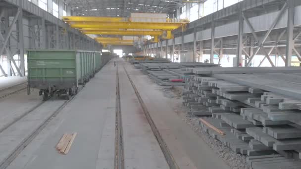 Bir Fabrikadaki Vinç Işi Metal Üretim Fabrikasında Çalışma Süreci Crane — Stok video