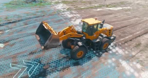 Bulldozer Intelligent Sur Chantier Concept Bâtiment Intelligent Visualisation Construction Avec — Video