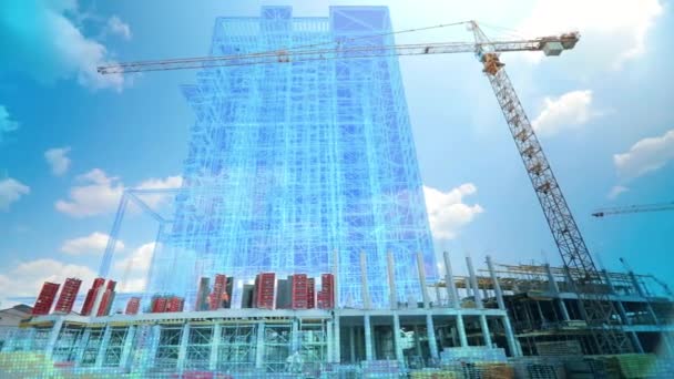 Concept Modern Building Building Use Artificial Intelligence Construction Site Visualization — Vídeo de Stock