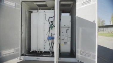 Industrial diesel generator inside. Diesel generator set. Modern industrial diesel generator inside.