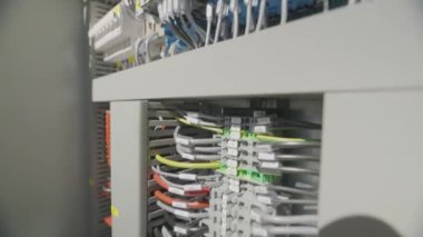 Distribution board of diesel generator. Electrical panel of an industrial generator. Distribution board of the generator inside.