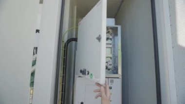 Distribution board of diesel generator. Electrical panel of an industrial generator. Distribution board of the generator inside.
