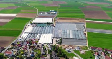 Büyük bir seranın üzerinden uçmak. Seralarda sebze yetiştiriyor. Büyük, modern bir sera. seralar hava görüntüsü.