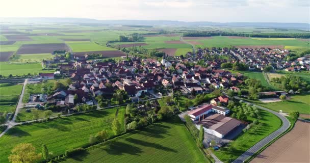 Church Center Small Town Drone View Flight Beautiful European City — Vídeo de stock